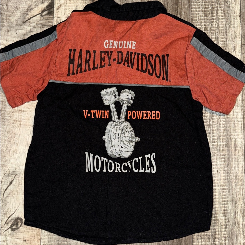 NWOT Harley-Davidson Kids Button-Up in Black and Orange-size 6